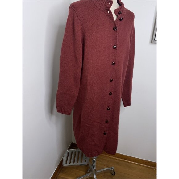 Orvis River Road Long Cardigan Sweater Sz XL Duster Shetland Wool Knit Maroon - Picture 5 of 7